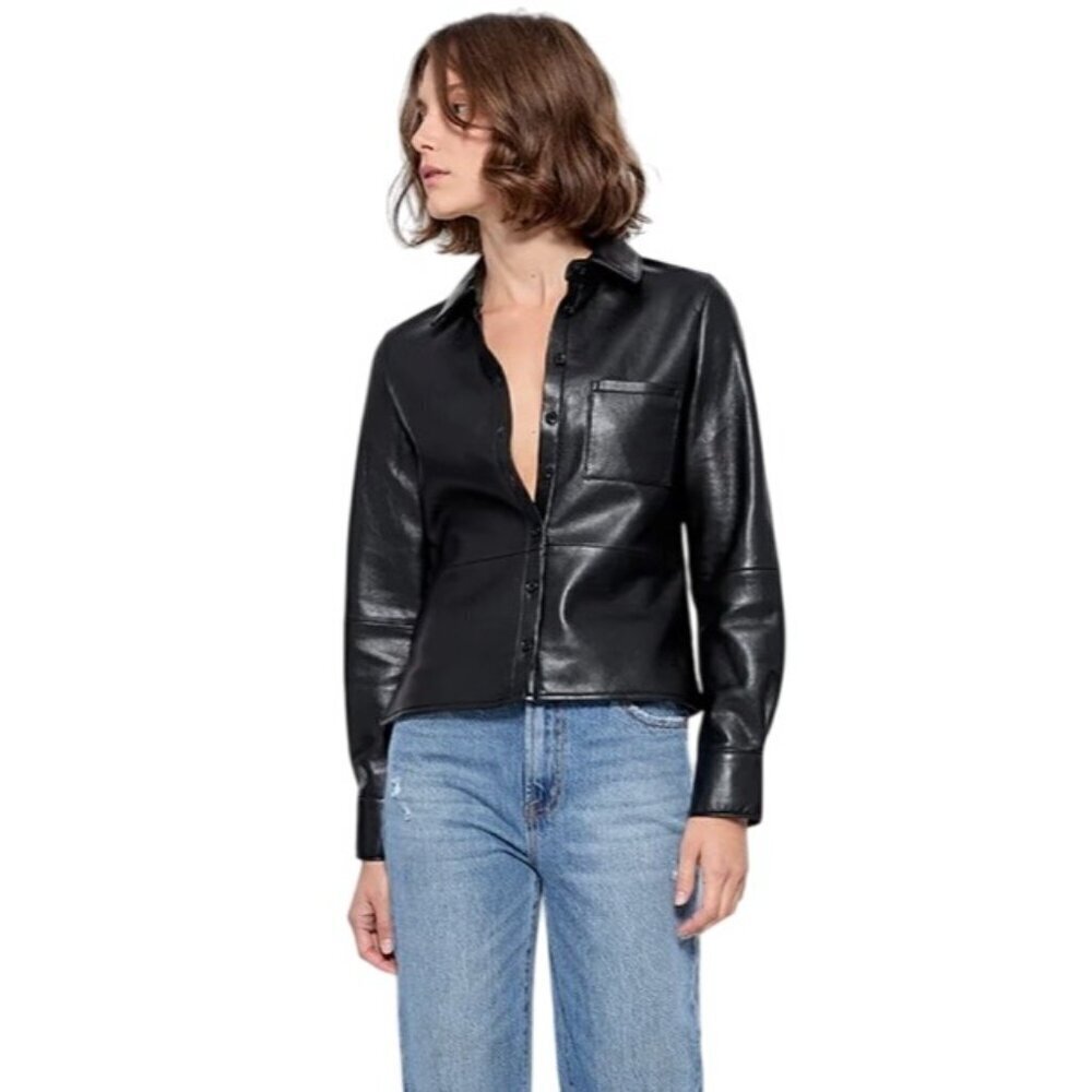 AS by DF La Nuit Recycled leather blouse shirt jacket neutral black M luxury